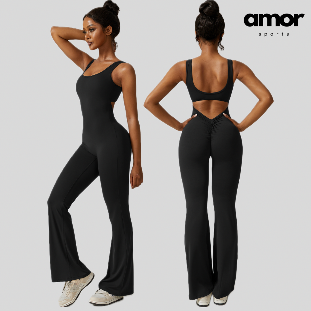 Sexy Stylish Bell Bottom Jumpsuit Black – amorsports