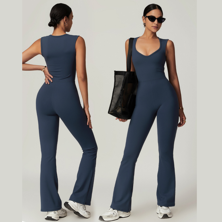 CATHY V-Shape Top Flared Bottom Jumpsuit