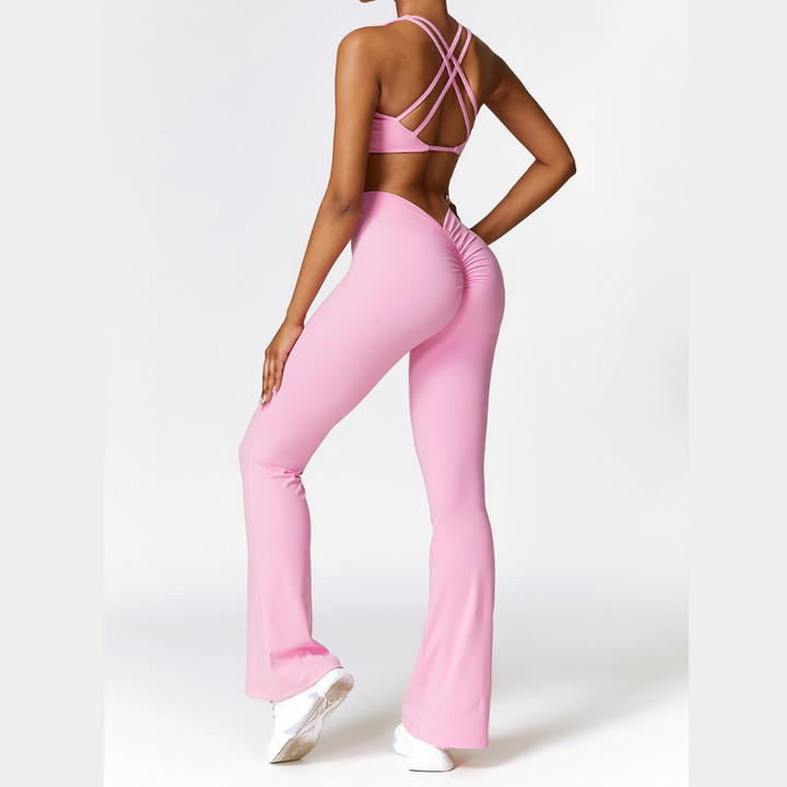 Stylish Top V-Shape Scrunched Bell Bottom Legging Set