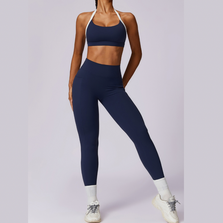 White Strap Backless V-Shape Legging Set