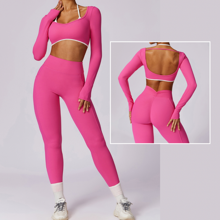 Long Sleeve Backless V-Shape Legging Set