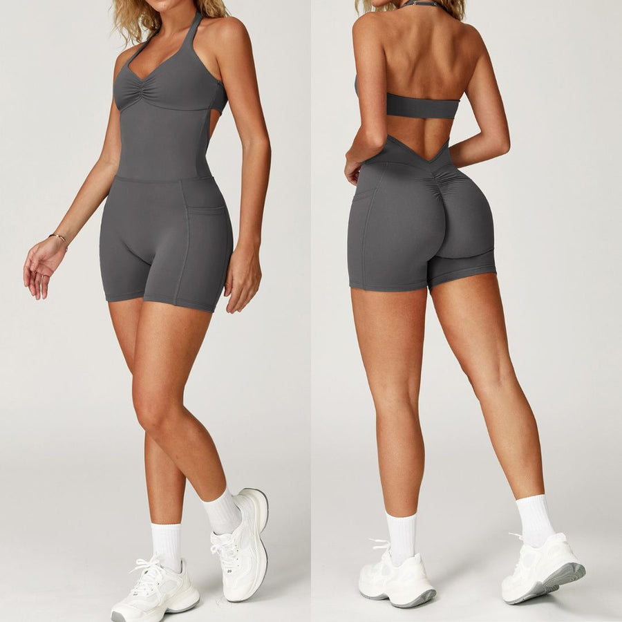 BILLI Scrunched V-Back Romper - Γκρι 