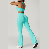 V-Neck Stylish Scrunched Flared Legging Set - Tiffany Blue