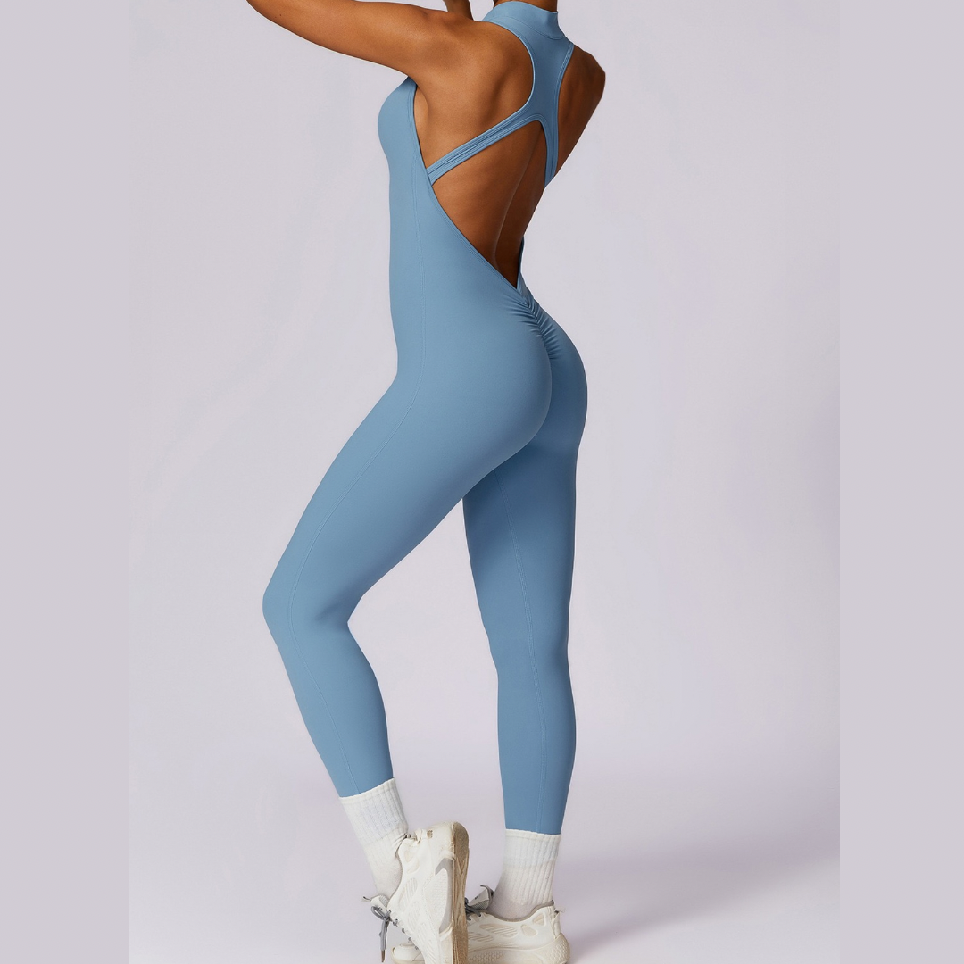 Scrunched Butt Lifting Jumpsuit - Foggy Blue