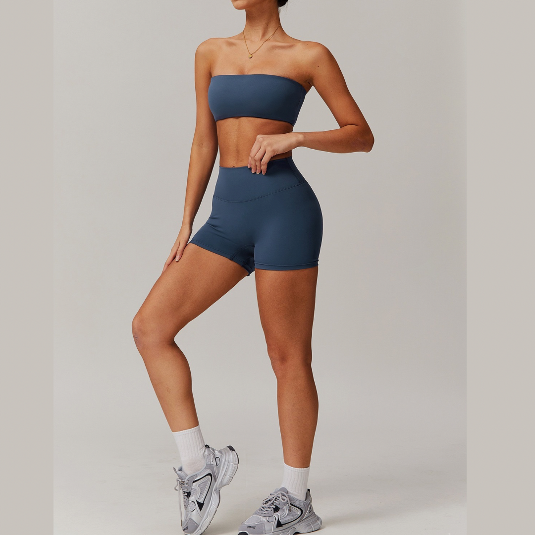 SleekFlex Strapless Top Short Set - Blue
