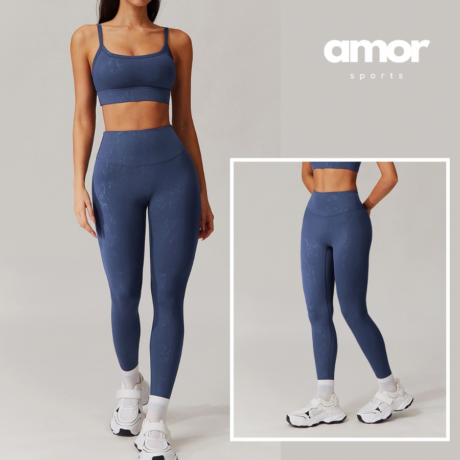 Elysian Glow Classic Crop Top Legging Set - Navy