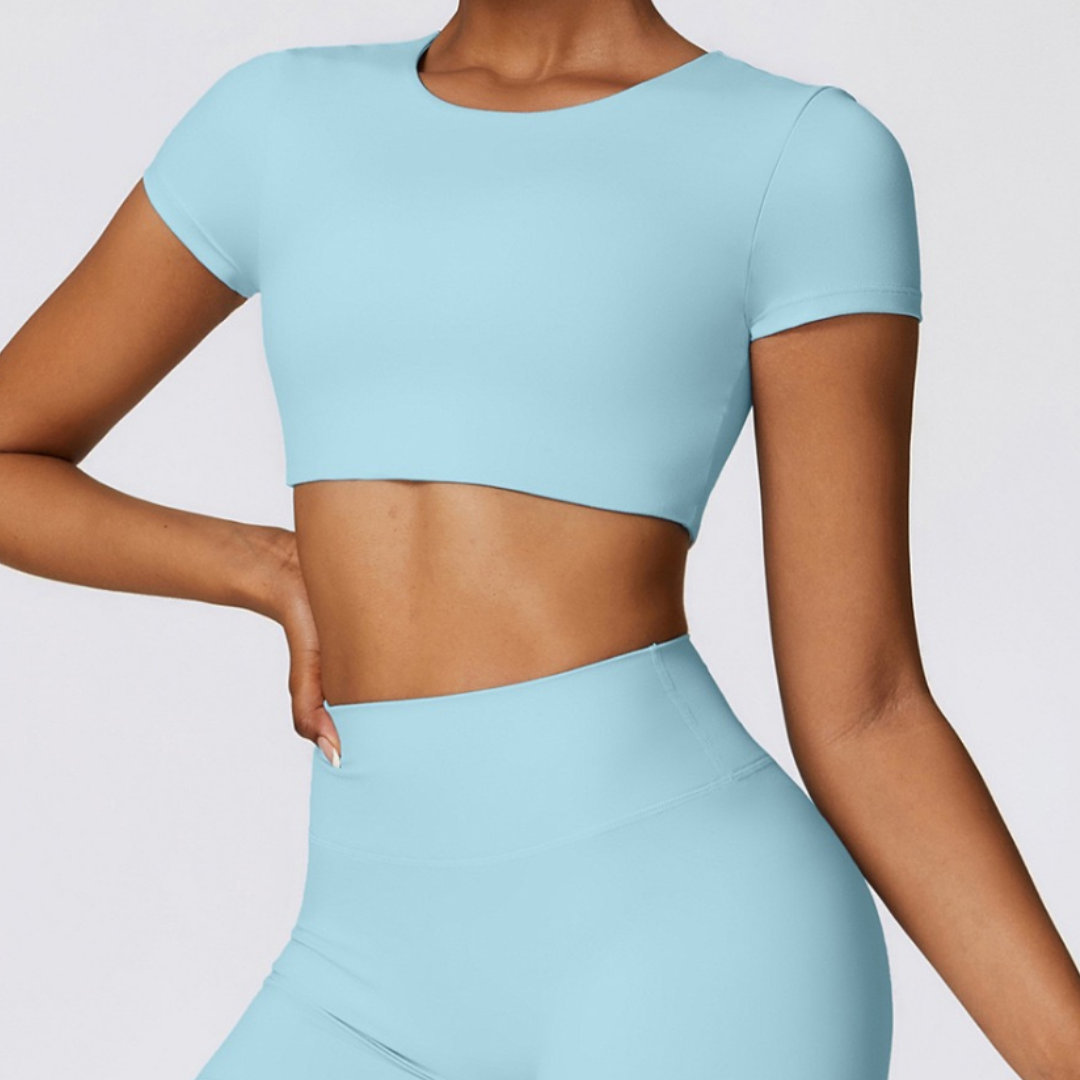 CHRISTIA Comfy Short Sleeve Crop Top - Blue