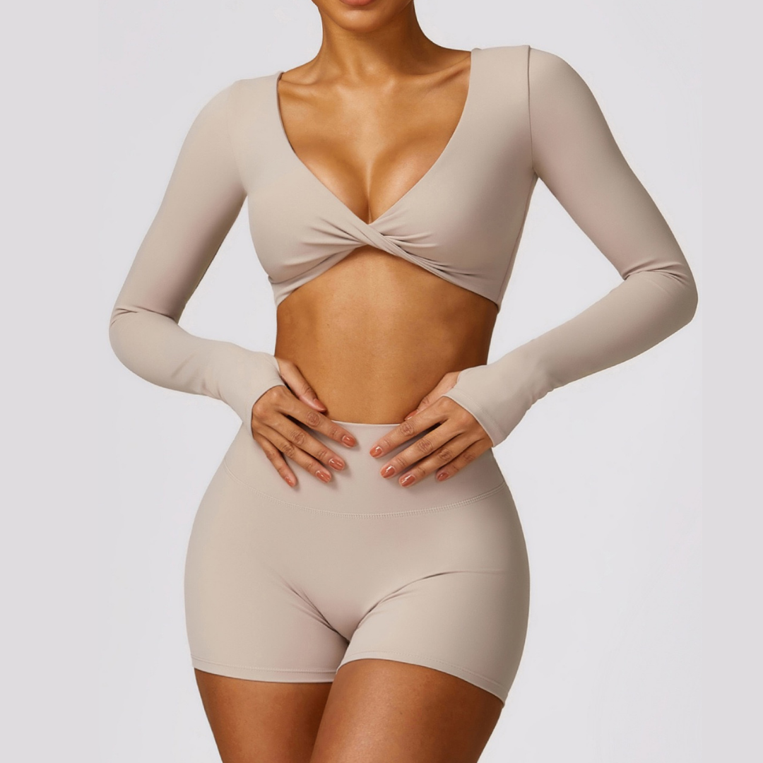 Long Sleeve Premium Short Set - Nude