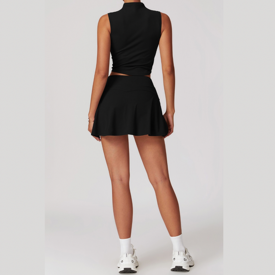 LILA Chic Vest Top Tennis Short Set - Black