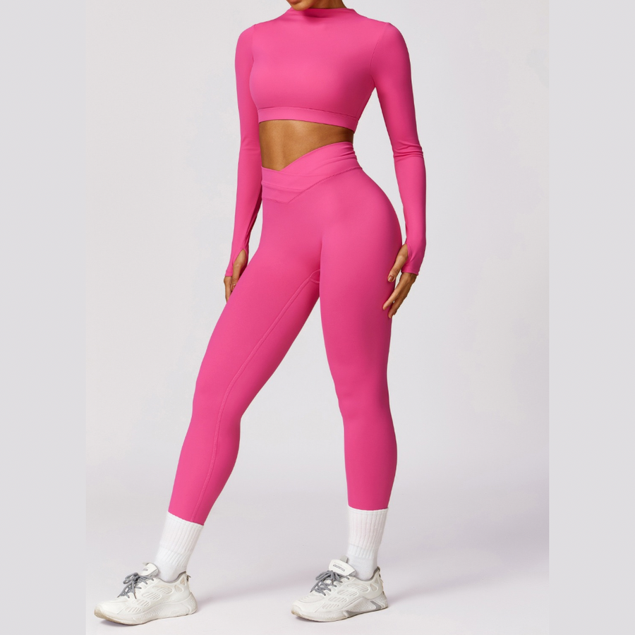 Elegant Long Sleeve Premium Legging Set - Pink