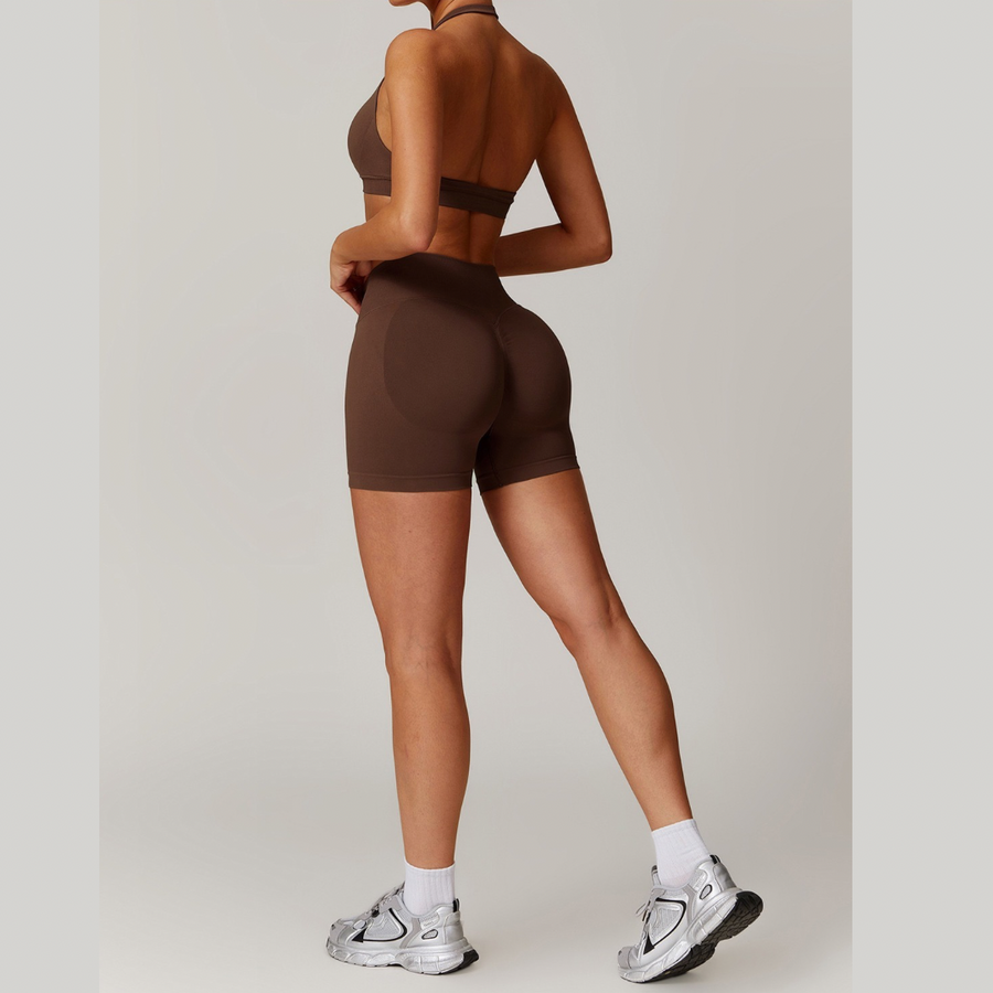 SANDY Backless Top Seamless Short Set - Coffee