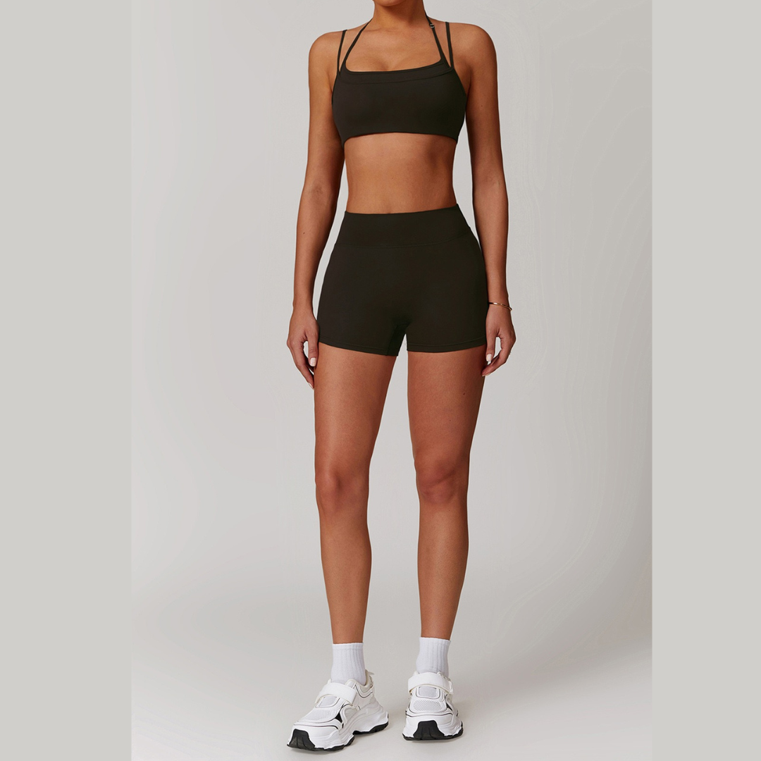 COCO Stylish Scrunched Short Set - Dark Coffee