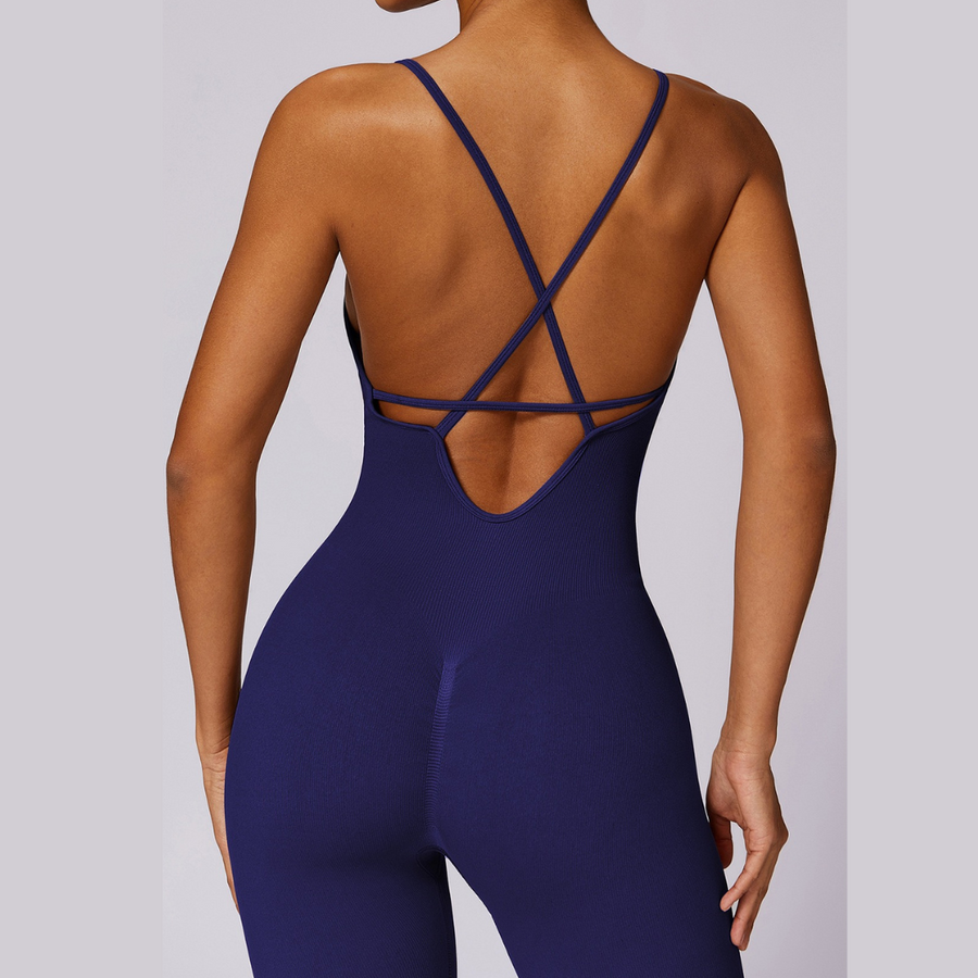 Slim Waist Backless Seamless Jumpsuit - Purple