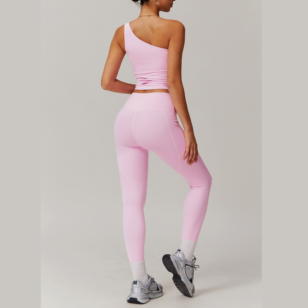 NANA Single Shoulder Top Legging Set - Pink