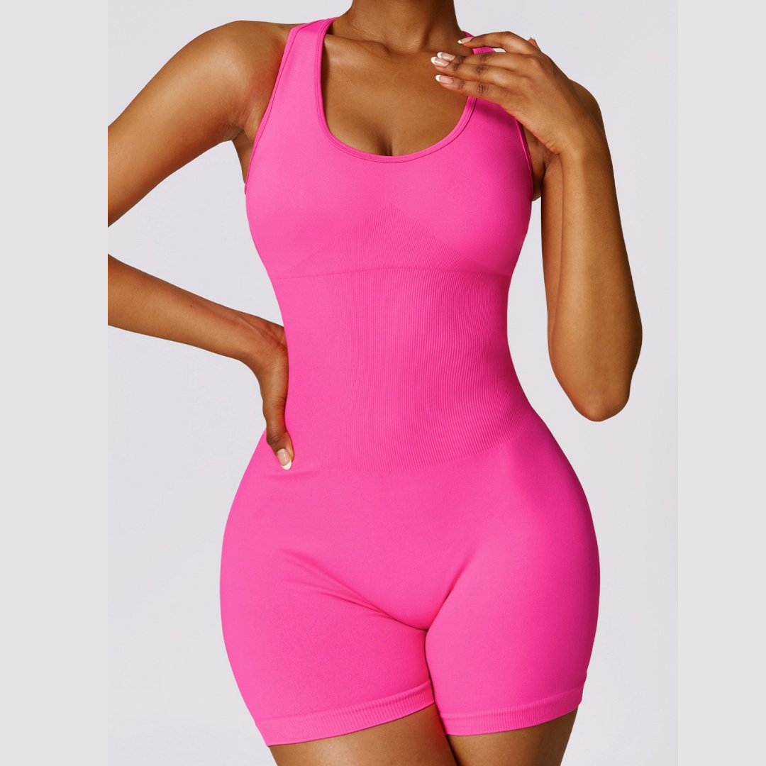 Seamless Cross Back Romper - Pink