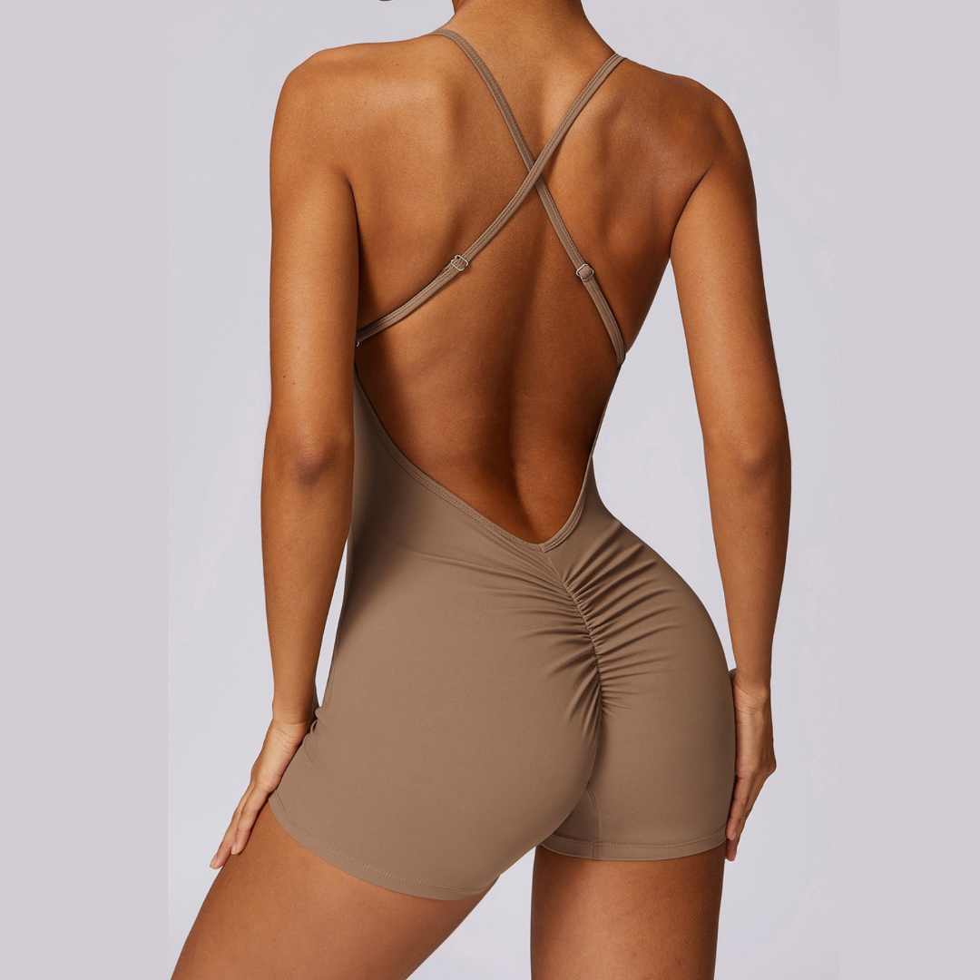 Summer Fashion Scruched Romper - Almond