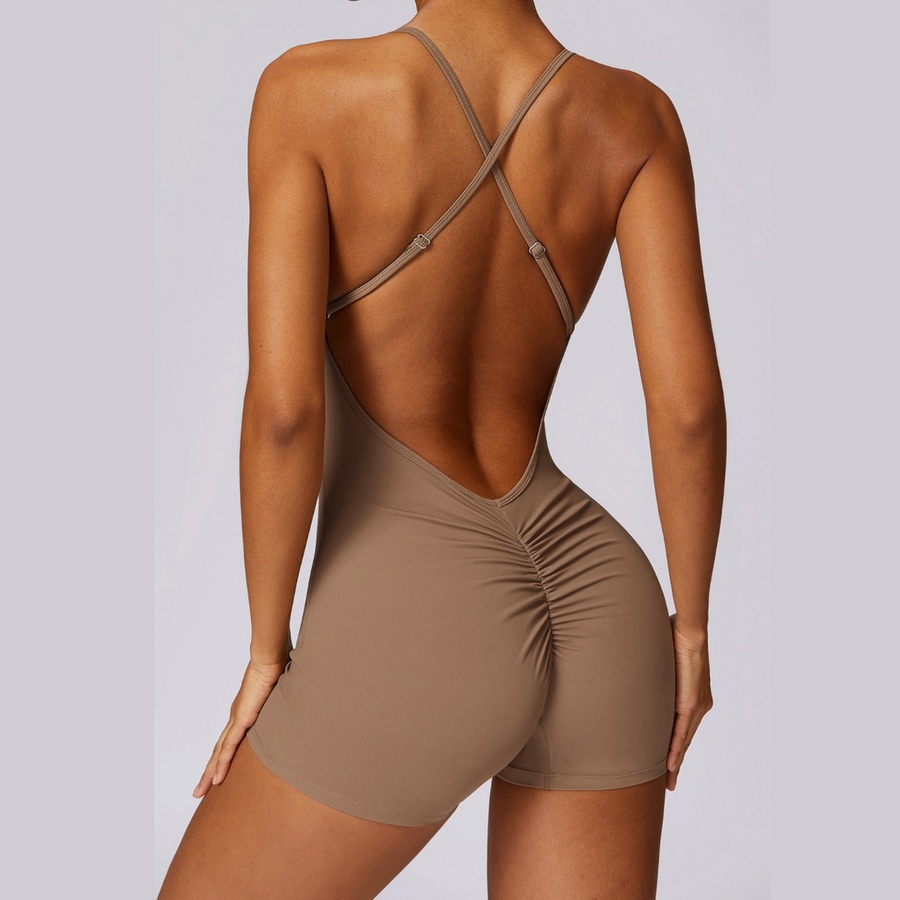 Summer Fashion Scruched Romper - Almond