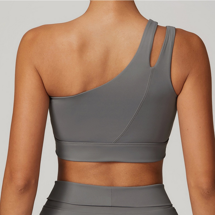 DONA Chic Single Shoulder Crop Top - Grey