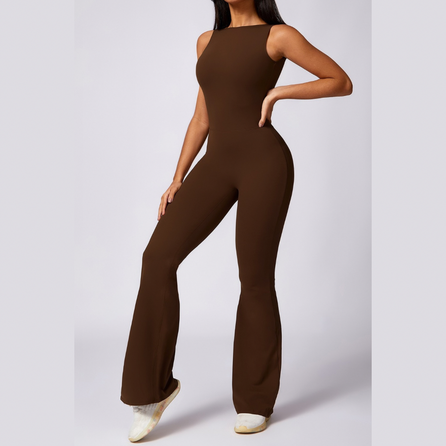 Adina Sexy Scrunch Backless Jumpsuit - Coffee