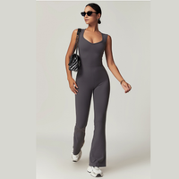 CATHY V-Shape Top Flared Bottom Jumpsuit - Purplish Grey