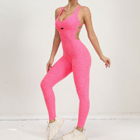 Trendy X-Back Sexy Scrunched Jumpsuit- Rose Pink