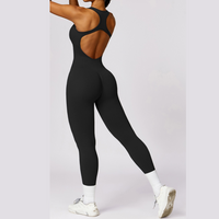 Seamless Cross Back Stylish Jumpsuit - Black