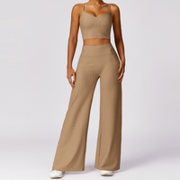 Ribbed Elegant and Stylish Flared Legging Set - Ice Latte