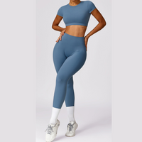 Stylish Short Sleeve Scrunch Legging Set - Dusty Blue