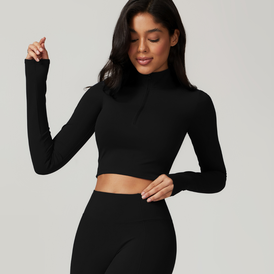 CAMILA Long Sleeve Stylish Crop Top - Black