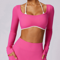 Long Sleeve Backless Fabulous Crop Top - Pink