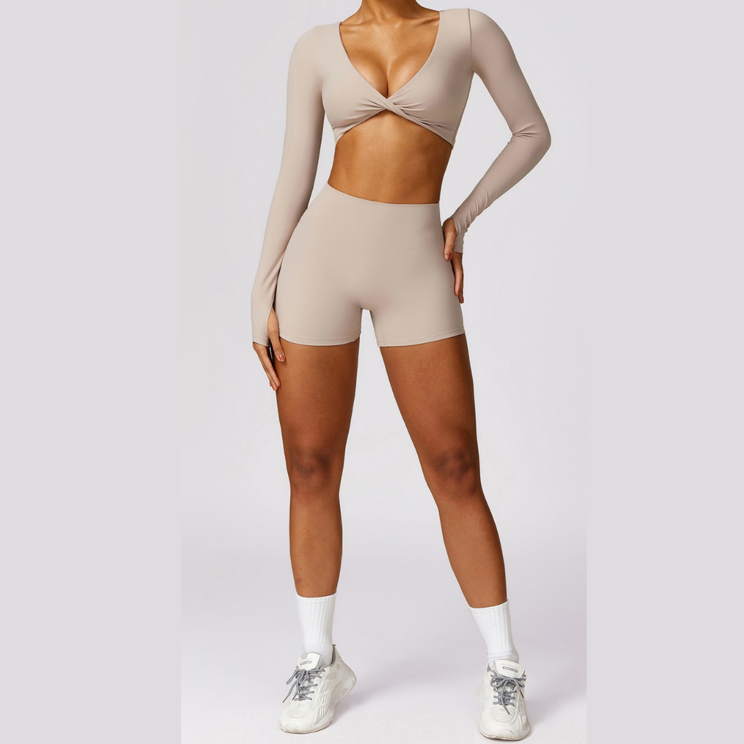 Long Sleeve Premium Short Set - Nude