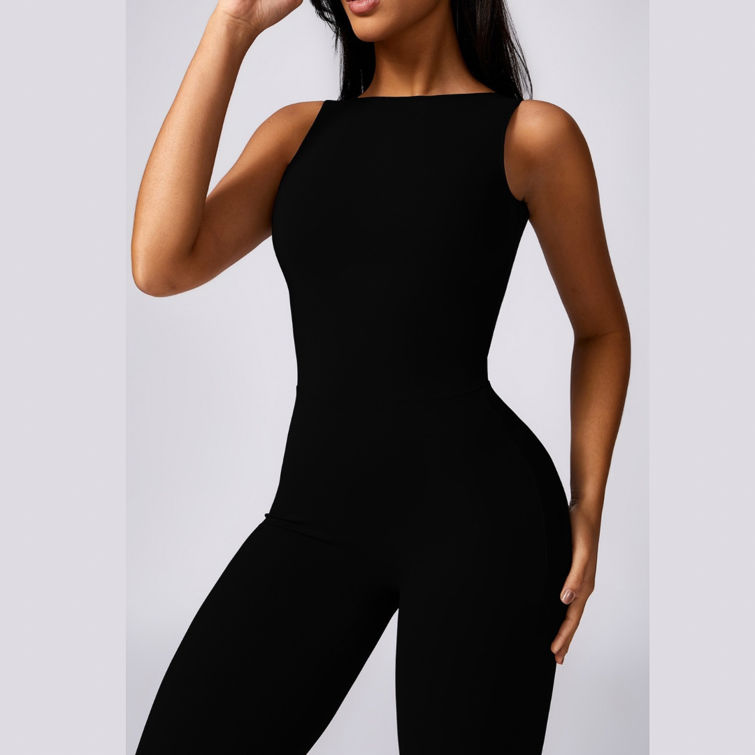 Adina Sexy Scrunch Backless Jumpsuit - Black