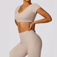 Short Sleeve Premium Scrunched Legging Set - Nude