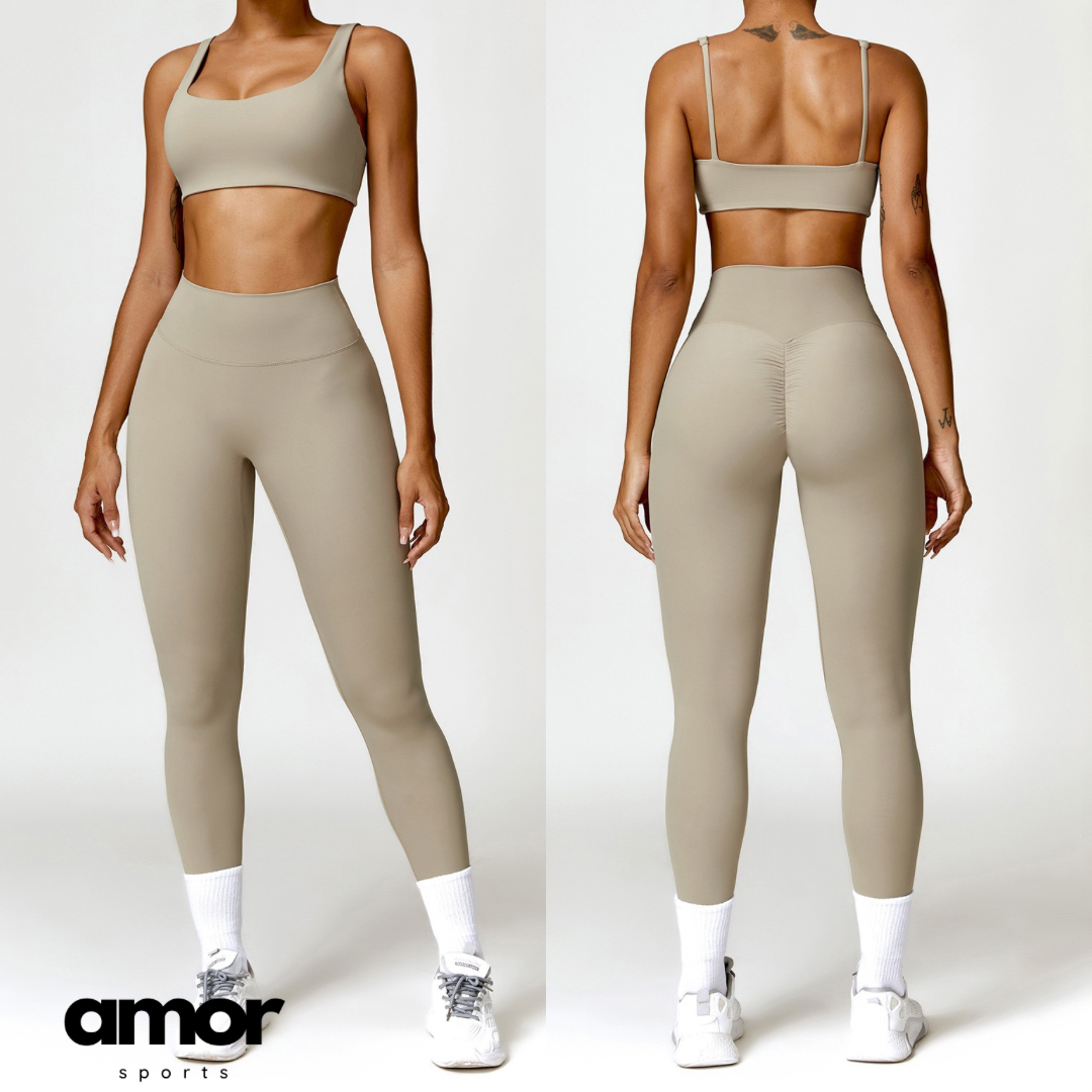 V-Top Skinny Scrunched Legging Set - Τσιμέντο 