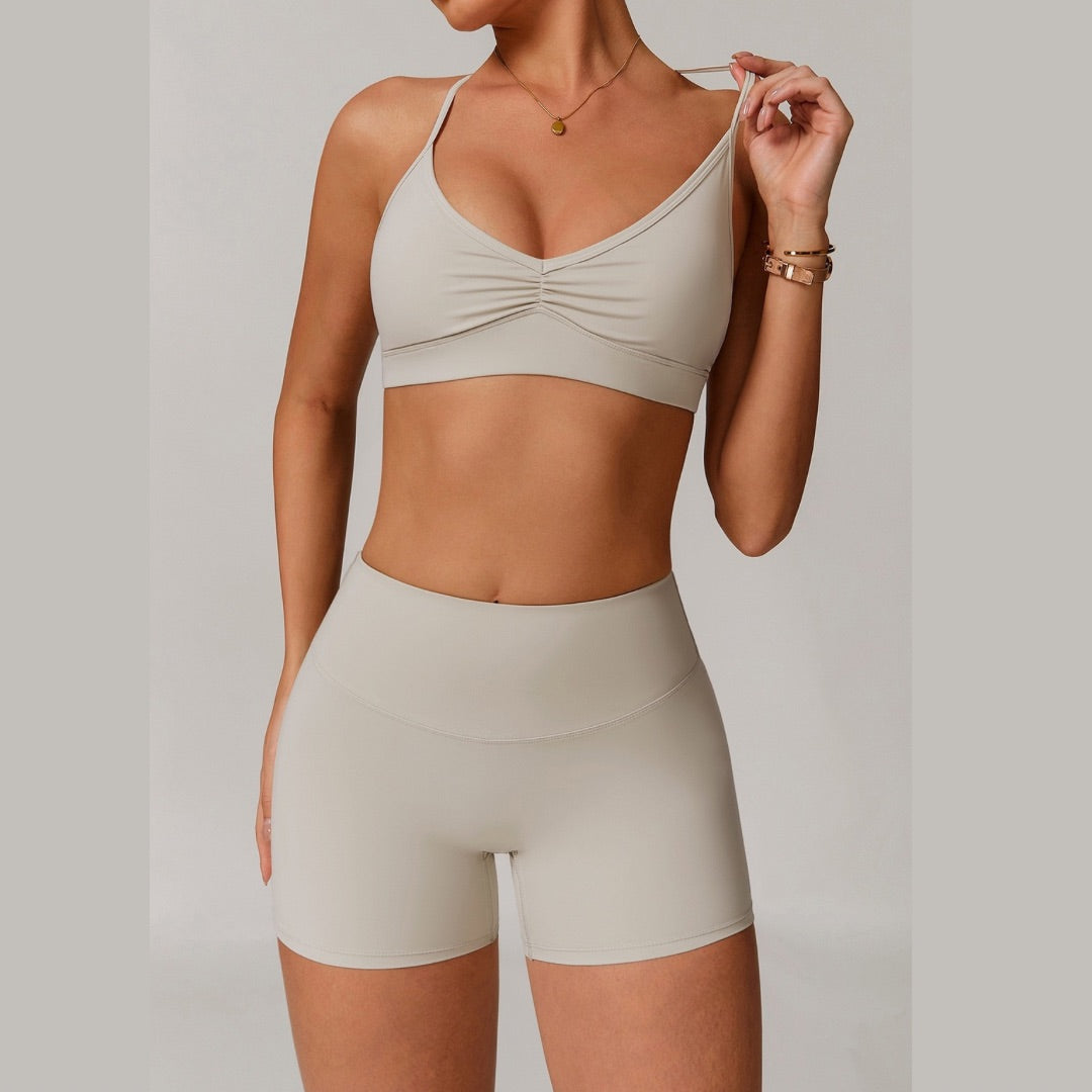 ELINA Comfy Sports Bra with Short Set - Beige