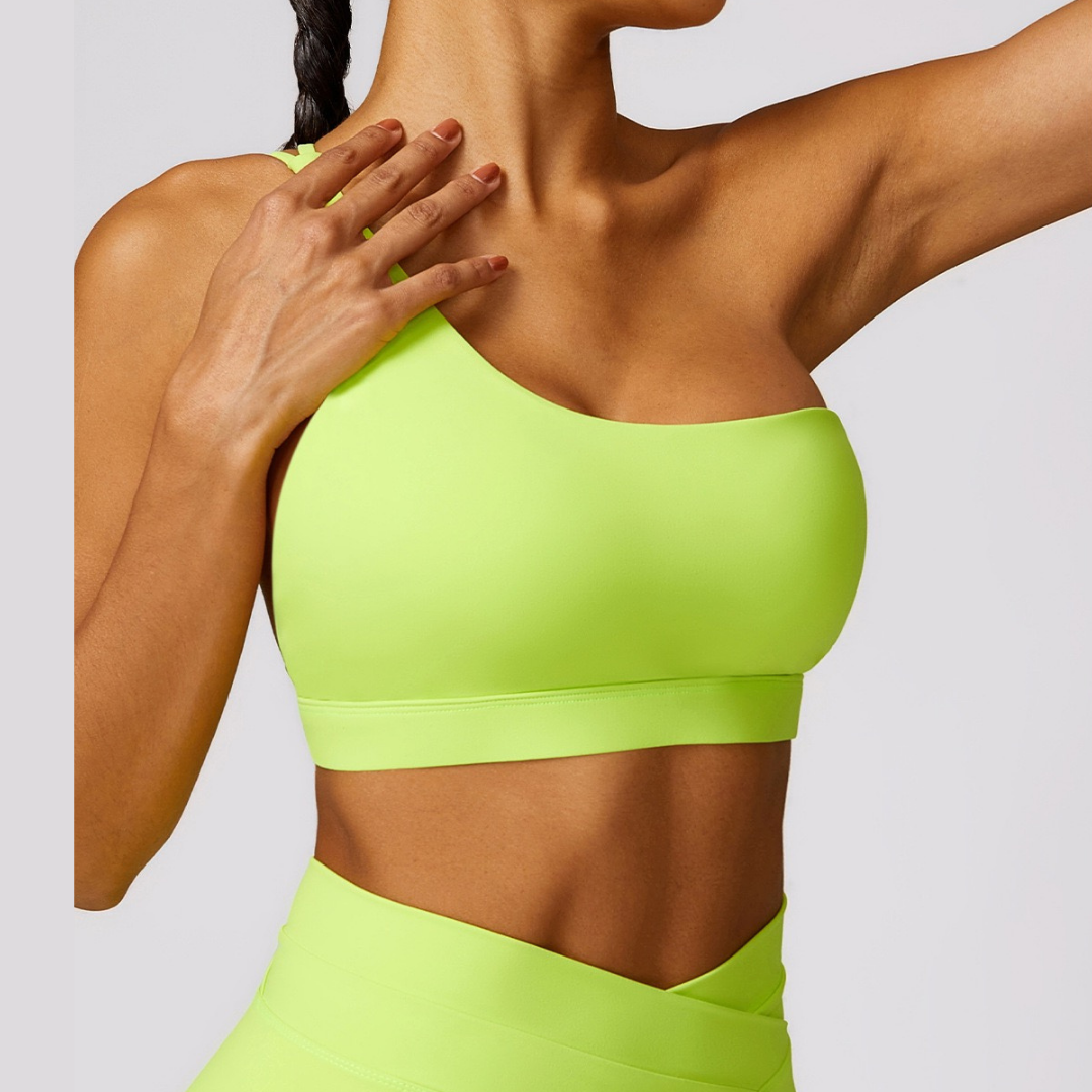 Single Shoulder Unique Style Crop Top - Lime Yellow 