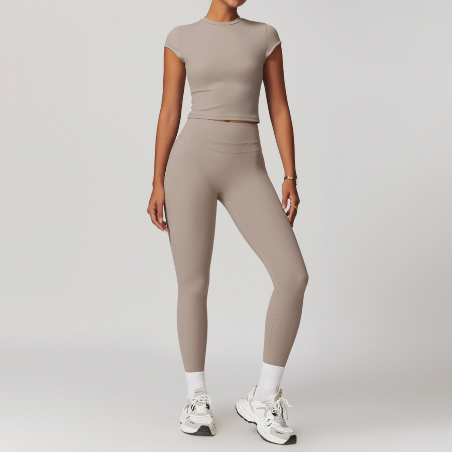 STELLA Short Sleeve Top Legging Set - Ice Latte