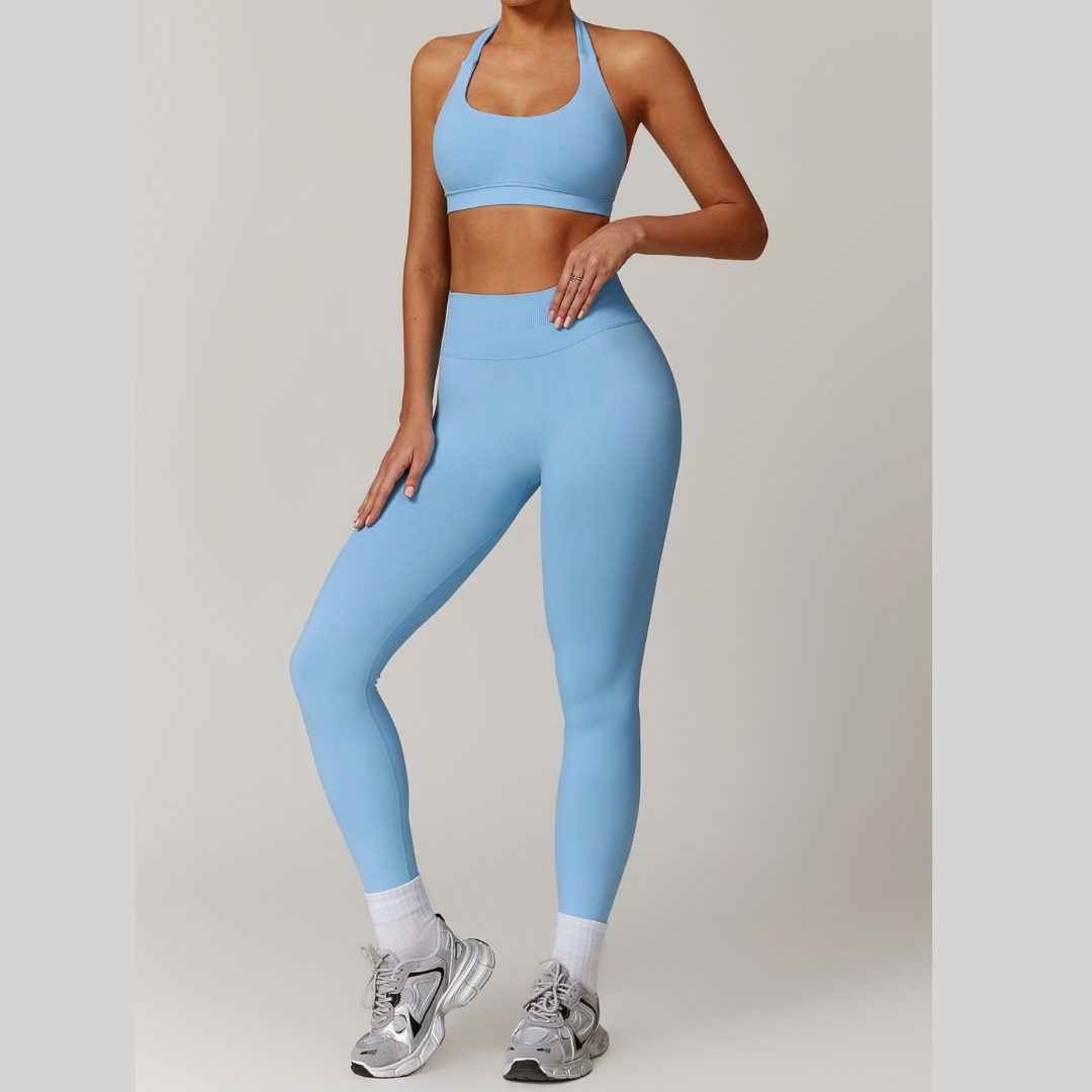 SANDY Seamless Backless Top Legging Set - Sky Blue