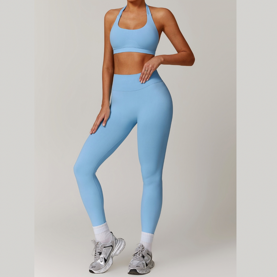 SANDY Seamless Backless Top Legging Set - Sky Blue
