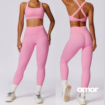 X-Back Line Skinny Legging Set - Pink