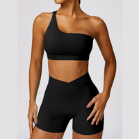 Single Shoulder Top with Short Set - Black