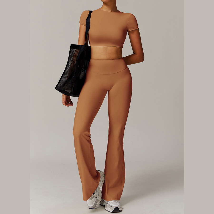 EVA Premium Short Sleeve Top Legging Set - Caramel