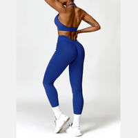 Backless Stylish Top V-Shape Legging Set - Klein Blue