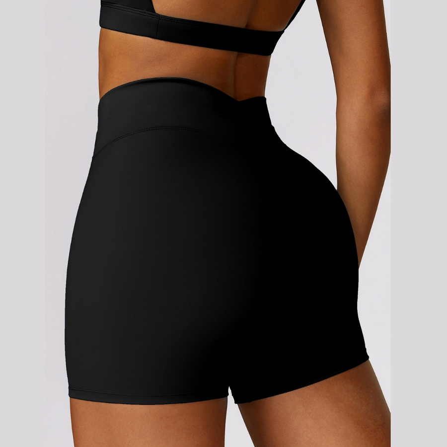 Single Shoulder Top with Short Set - Black