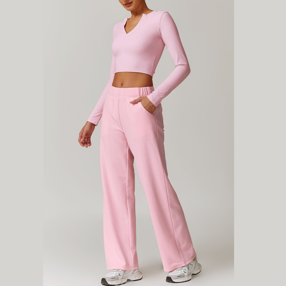 VERA Long Sleeve Top with Pants Set - Pink