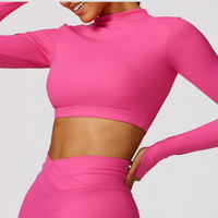 Elegant Long Sleeve Premium Crop Top - Pink