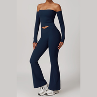 Sabrina Stylish Long Sleeve Flared Legging Set - Navy