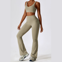 Deep V Flared Legging Set - Cream Grey