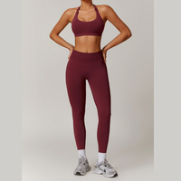 SANDY Seamless Backless Top Legging Set - Burgundy