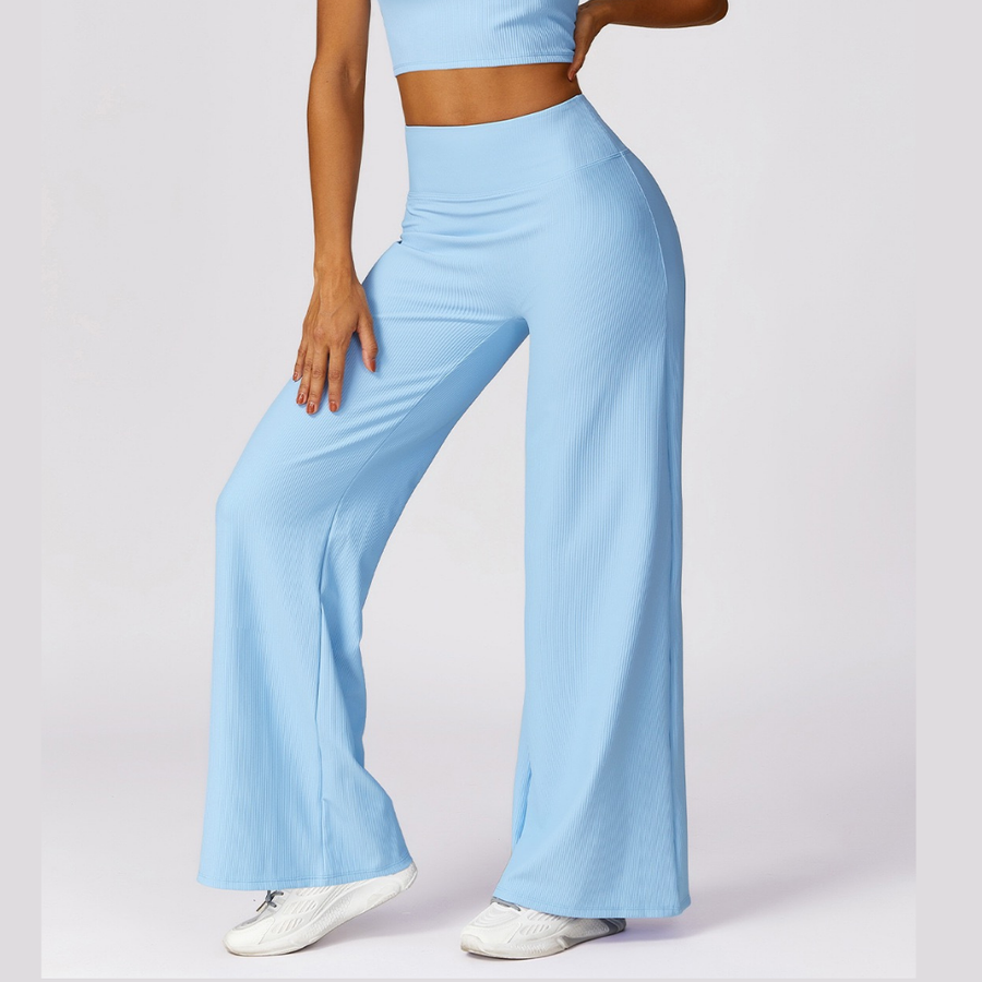 Premium Ribbed Elegant Pocket Flared Legging - Sky Blue